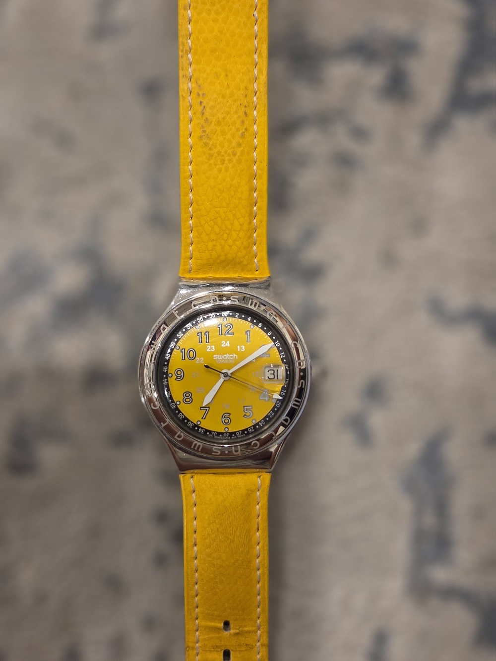 Vintage Yellow Swatch Irony Big Happy Joe 35mm Case Watch. Model YGS409